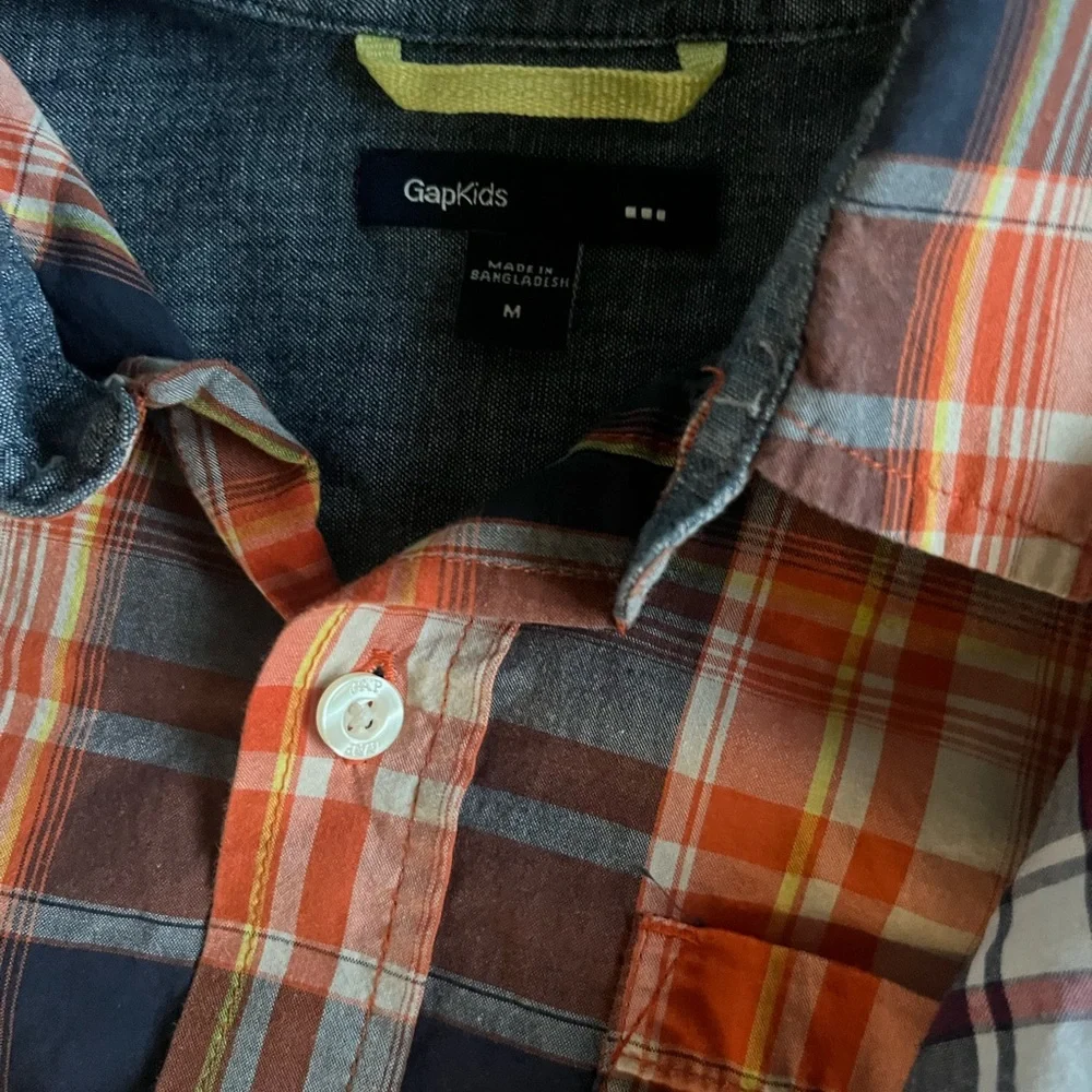 Gap Kids, 2 boys Plaid Shirts Orange with navy and Red with green, Size M (8/9)